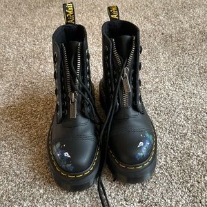 Doc Martens black and floral ankle boots.